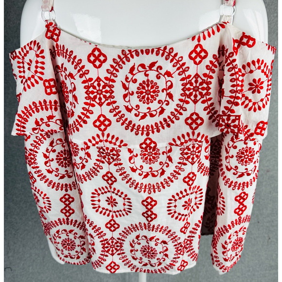 INC International Concepts Womans Sz Small Blouse Embroidered Long Sleeve Red - Picture 9 of 9